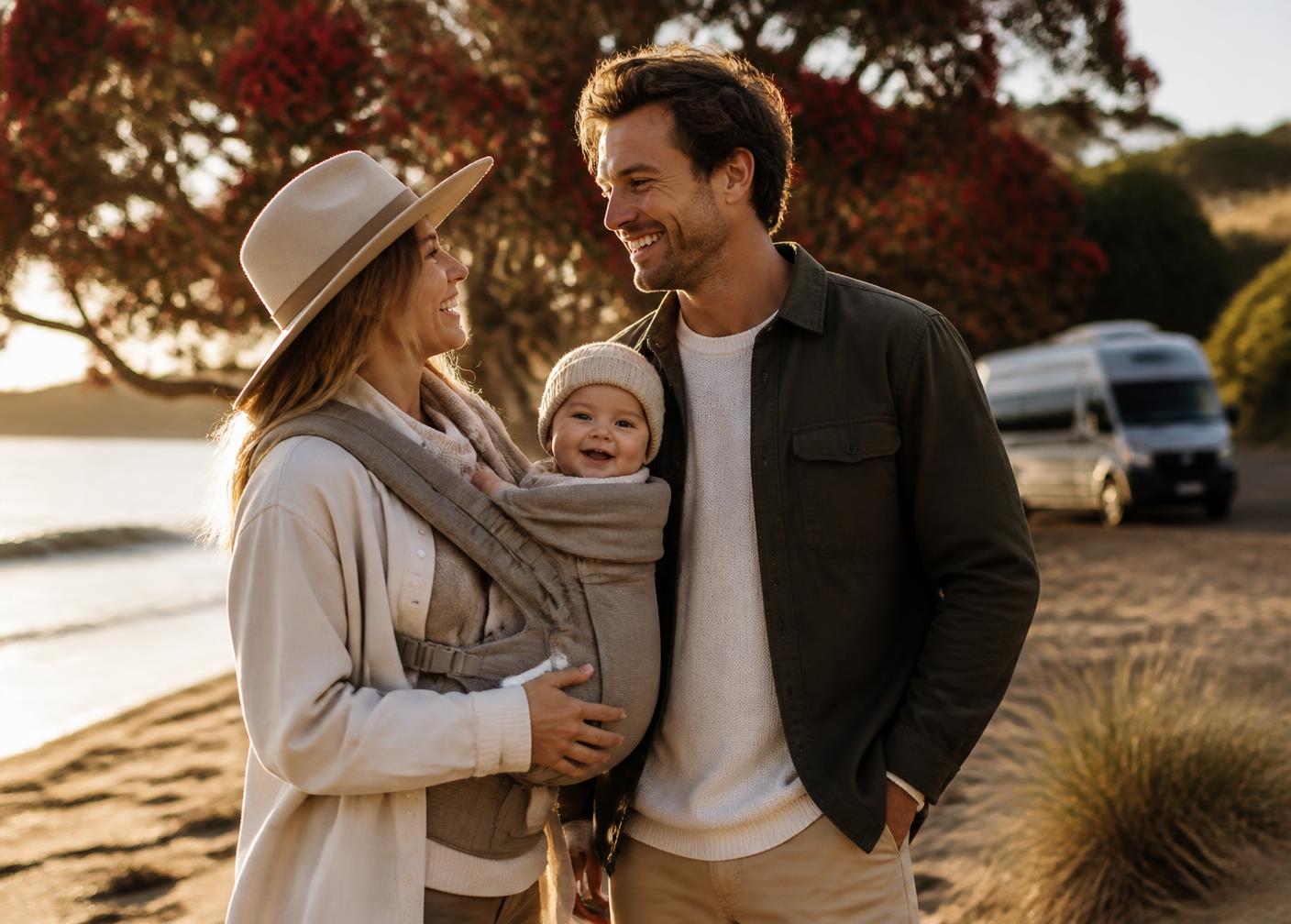 A young family with their baby enjoying the The Northern Discovery route